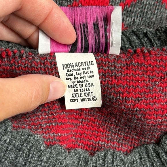 Vintage Adele Knitwear Heart Gray Red Sweater Small/Medium - Picture 8 of 8
